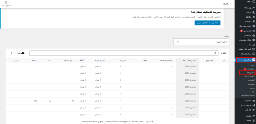 تنظیمات بخش مشتریان ووکامرس