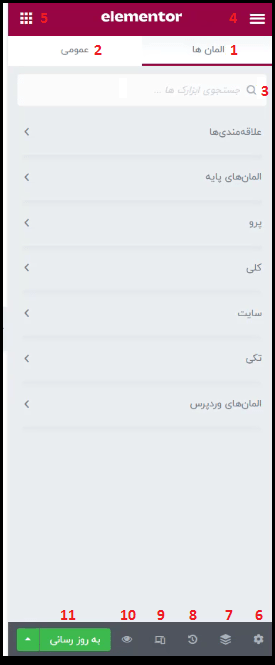 پنل و نوار ابزار المنتور