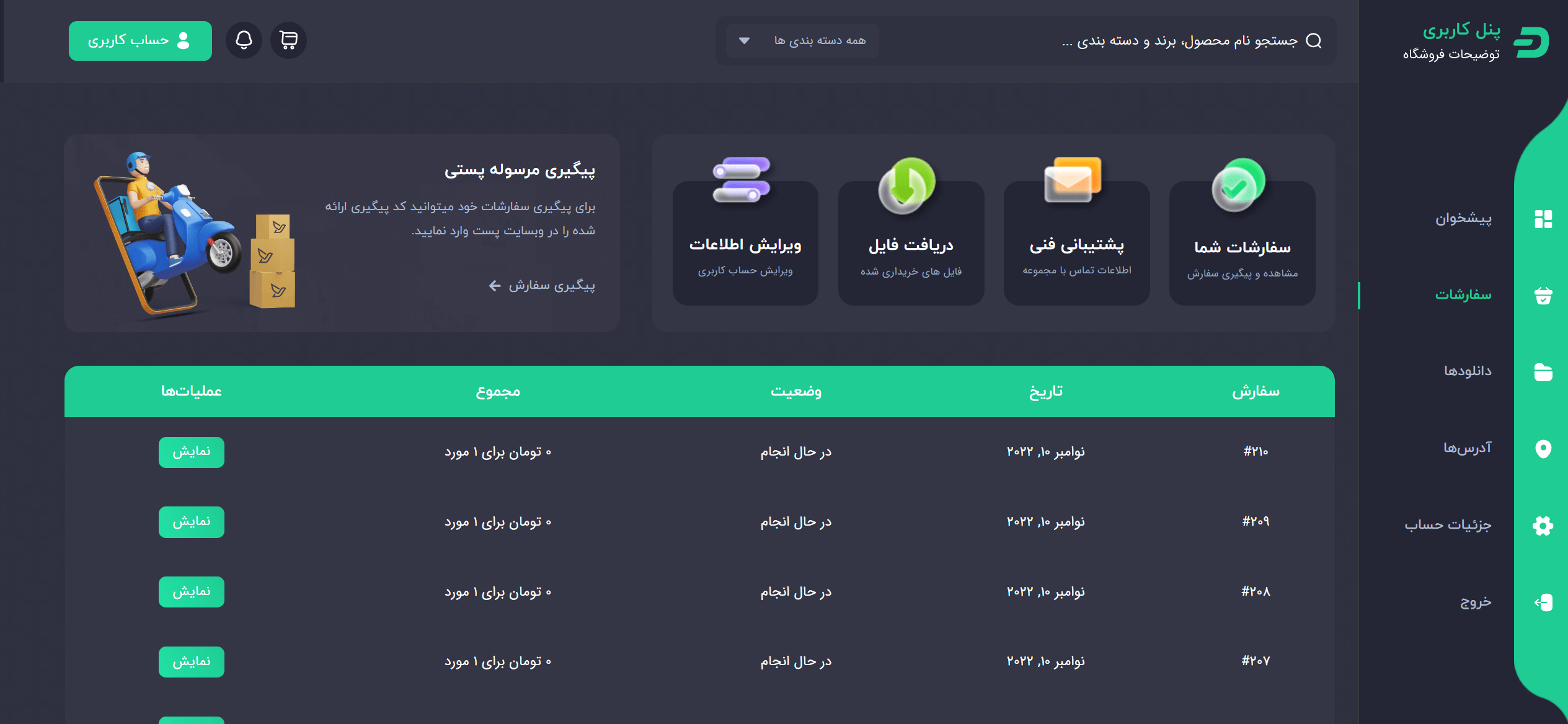 پنل کاربری حرفه ای پیش ساخته وردپرس