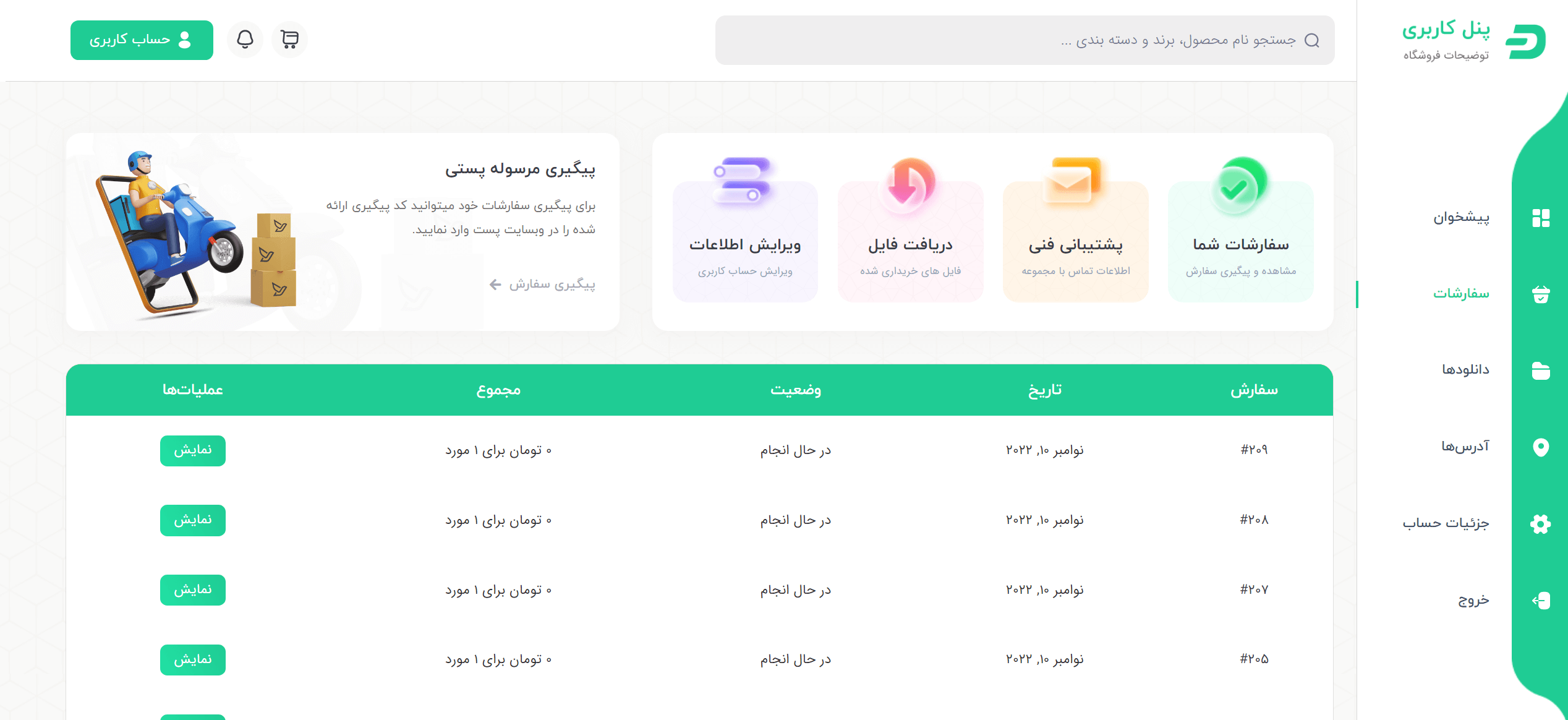 پنل کاربری حرفه ای پیش ساخته وردپرس