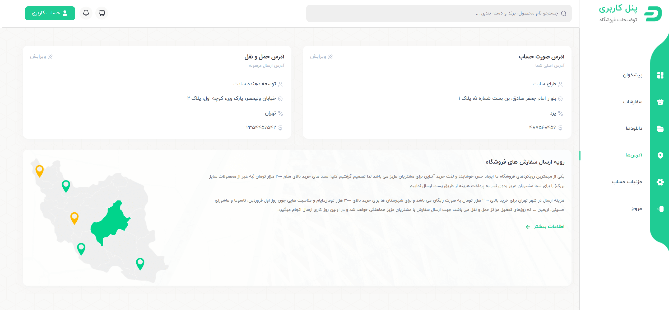 پنل کاربری حرفه ای پیش ساخته وردپرس