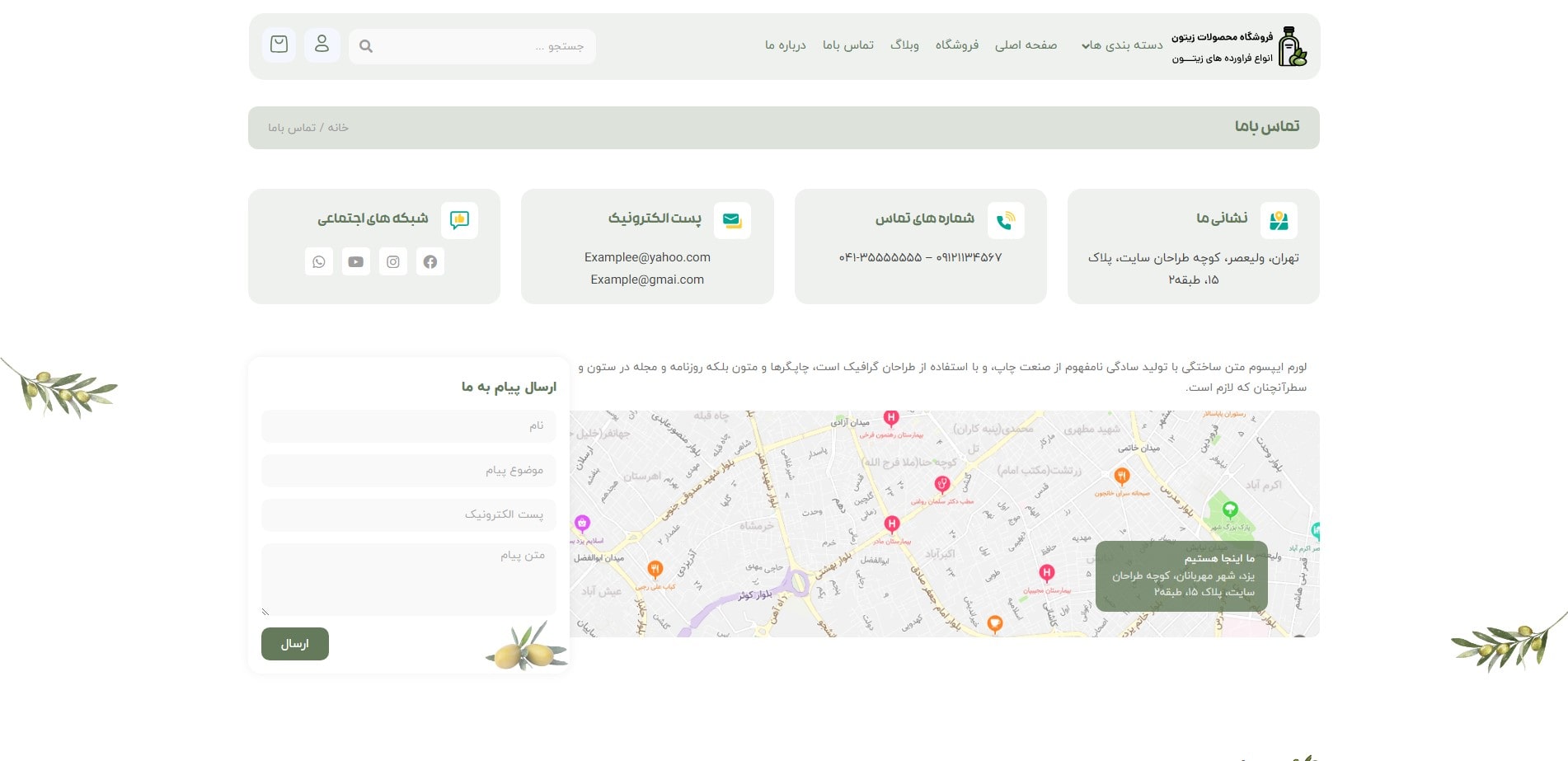 سایت آماده فروشگاه زیتون و فرآورده های زیتون
