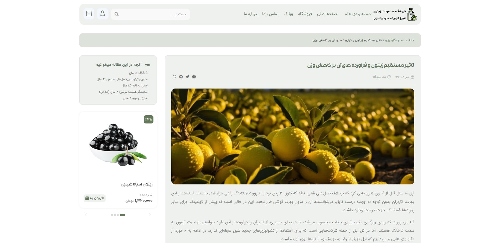 سایت آماده فروشگاه زیتون و فرآورده های زیتون