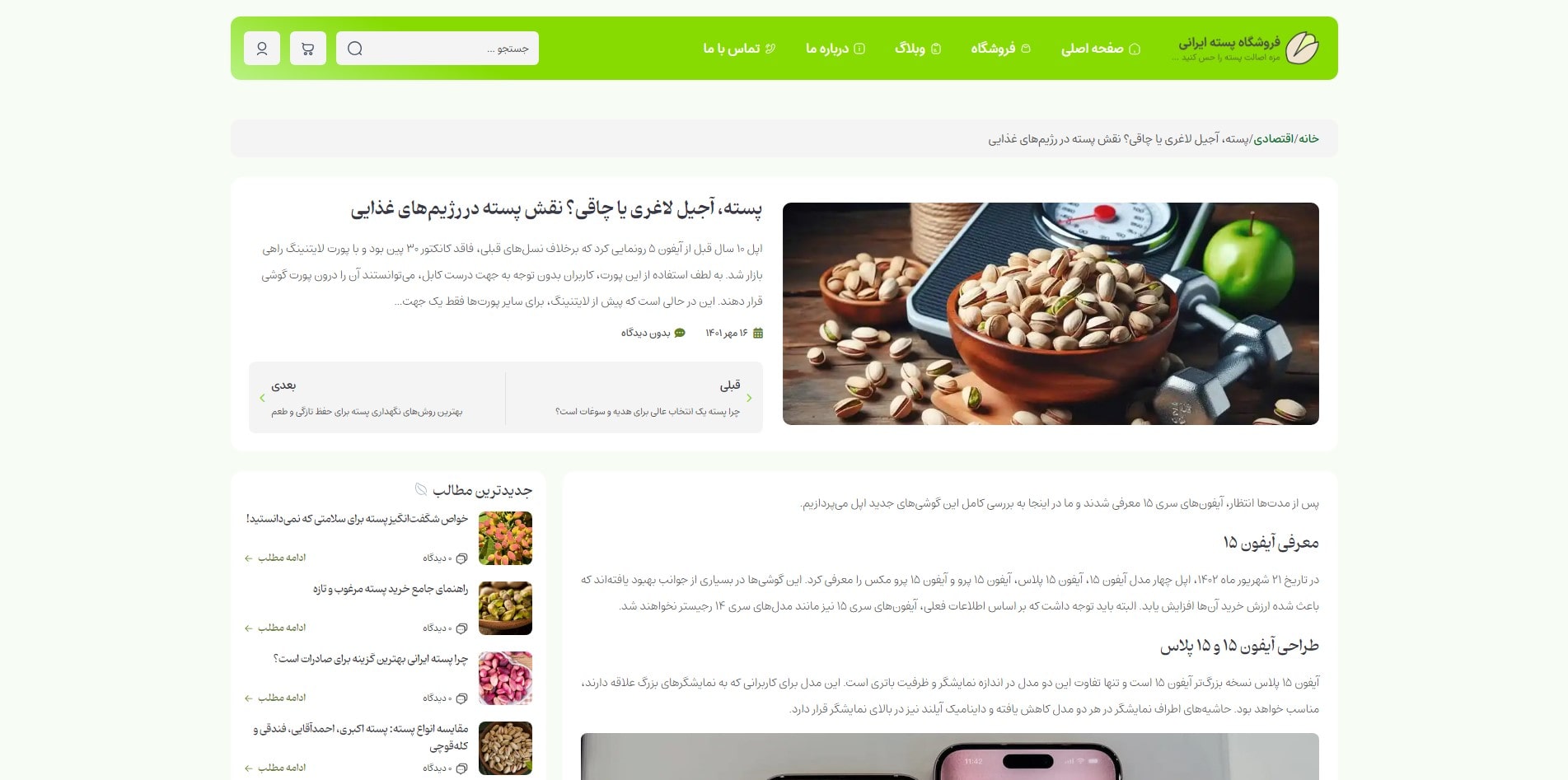 سایت آماده فروشگاه پسته و فرآورده های آن